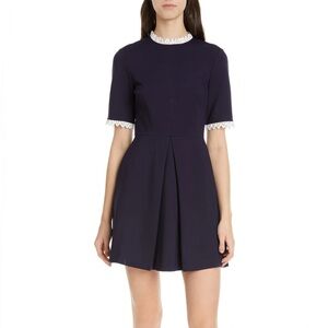 TED BAKER LONDON navy blue ponte knit dress with eyelet lace trim. Sz 12 NWT